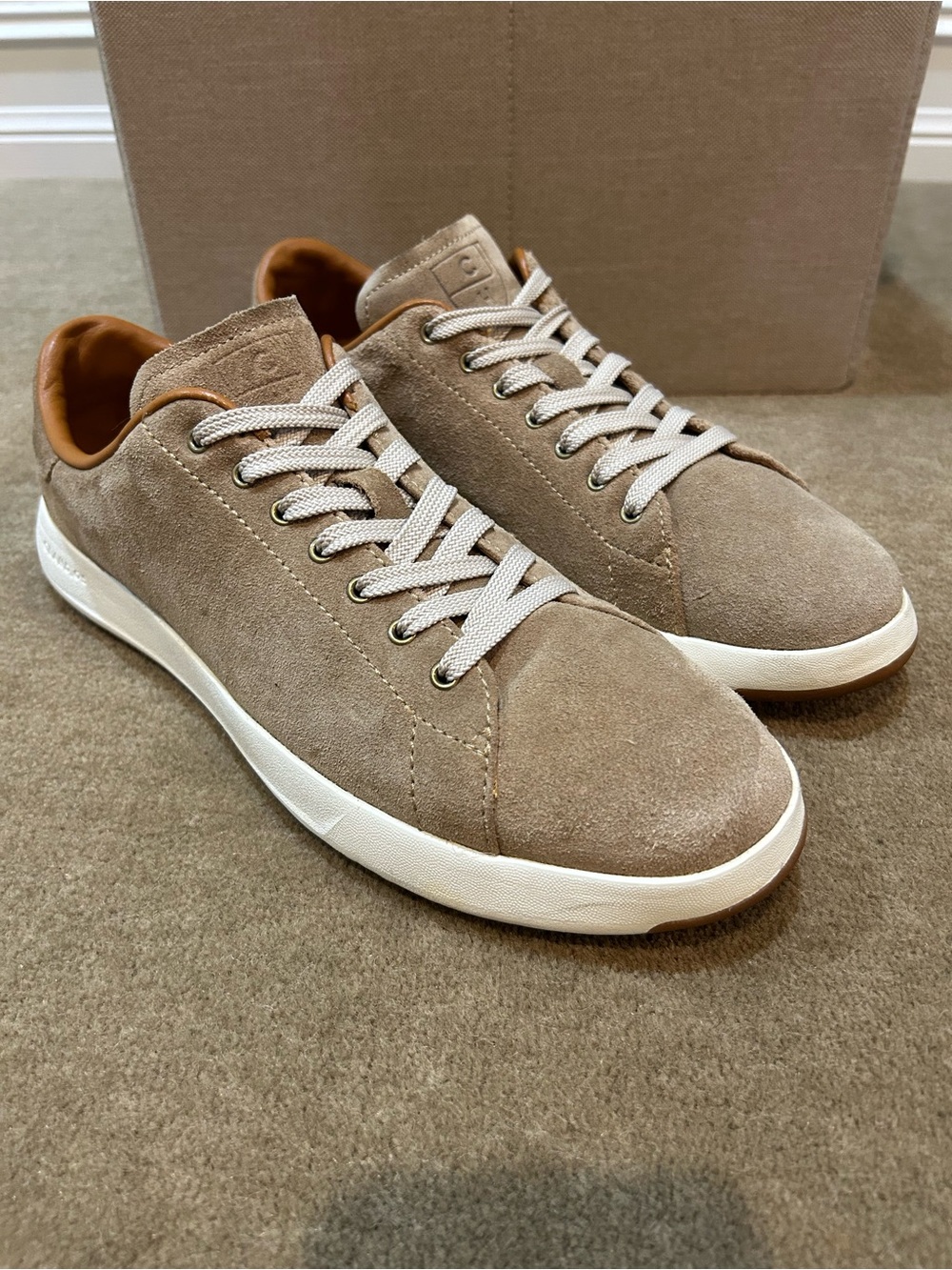 Cole Haan Men's Taupe Suede Lace-Up Sneakers with White Sole Sz 10.5 M